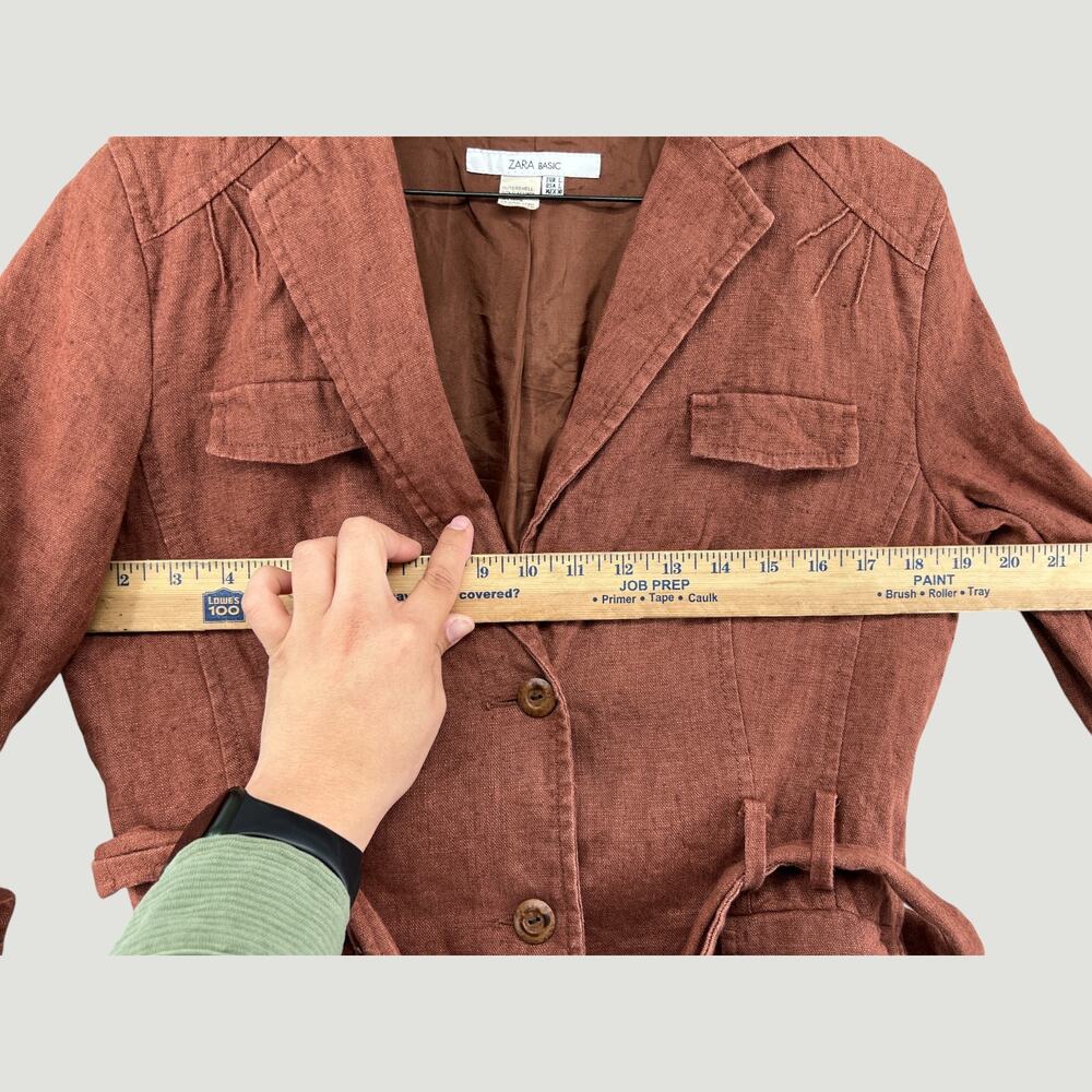 Zara Basic Linen Belted Utility Jacket Brown Wome… - image 9